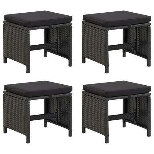 Garden Stools 4 pcs with Cushions Poly Rattan Black