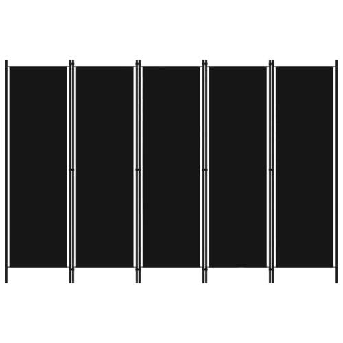 5-Panel Room Divider Black 250x180 cm