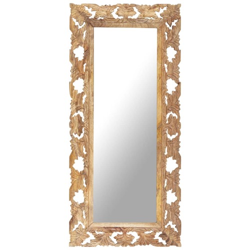 Hand Carved Mirror Brown 110x50 cm Solid Mango Wood