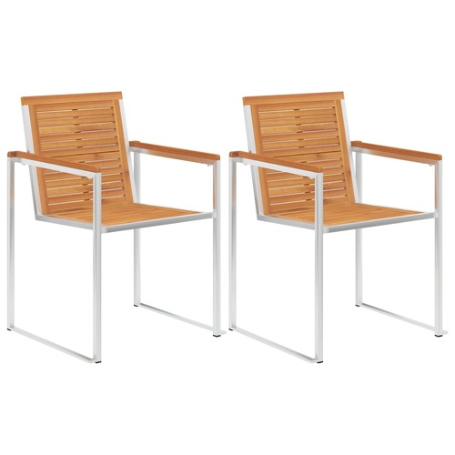 Garden Chairs 2 pcs Solid Acacia Wood and Stainless Steel