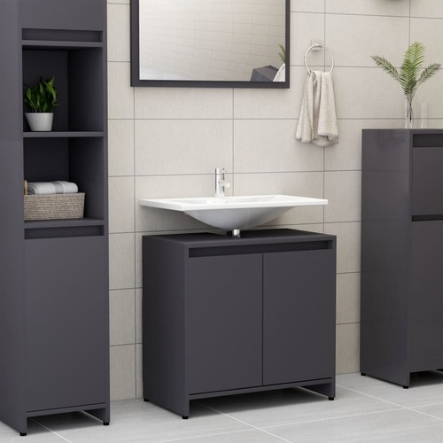 Bathroom Cabinet Grey 60x33x58 cm Chipboard