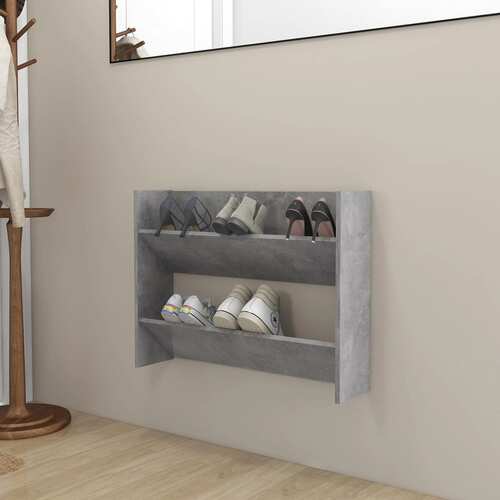 Wall Shoe Cabinet Concrete Grey 80x18x60 cm Chipboard
