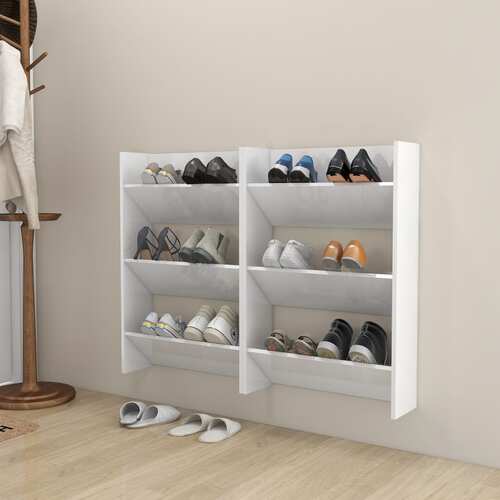 Wall Shoe Cabinets 2 pcs High Gloss White 60x18x90cm Chipboard