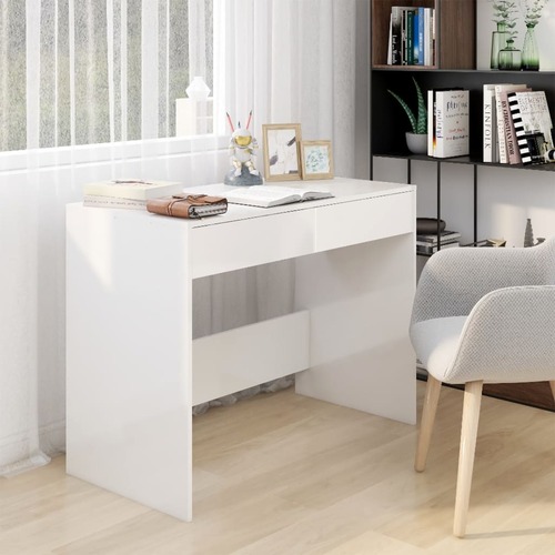 Desk High Gloss White 101x50x76.5 cm Chipboard