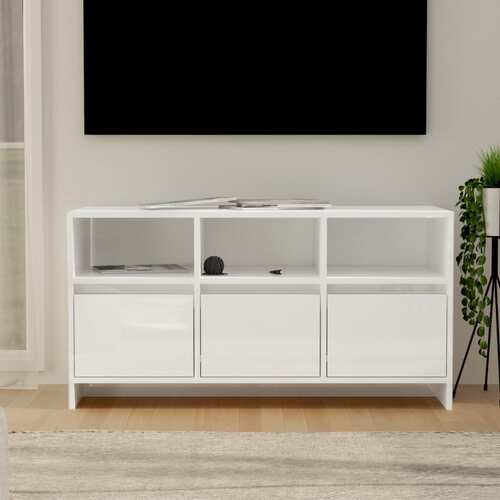 TV Cabinet High Gloss White 102x37.5x52.5 cm Chipboard