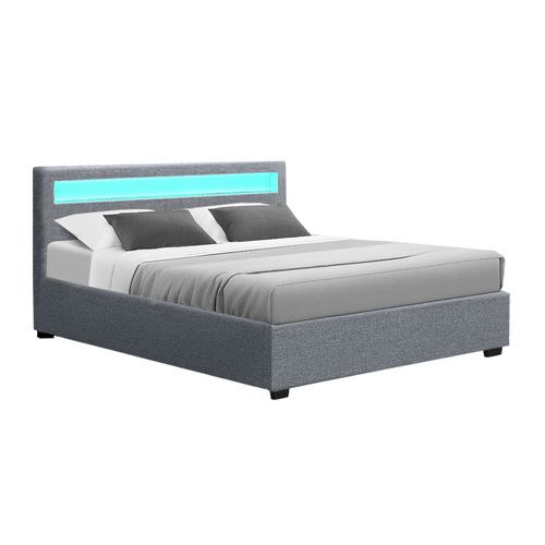 Artiss Led Bed Frame Queen Size Gas, Artiss Queen Size Gas Lift Bed Frame Base With Storage Mattress Leather Wooden