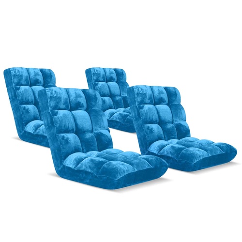 SOGA Floor Recliner Folding Lounge Sofa Futon Couch Folding Chair Cushion Blue x4