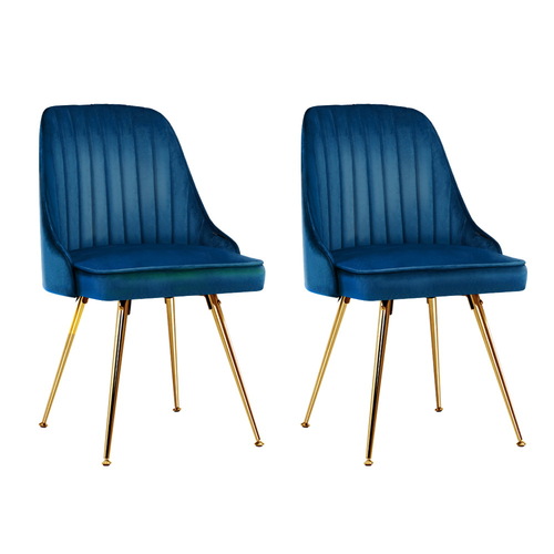 Artiss Set of 2 Dining Chairs Retro Chair Cafe Kitchen Modern Metal Legs Velvet Blue