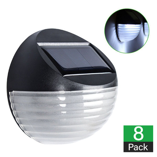 8 X Fence Lights Round Solar Powered LED Waterproof Outdoor Garden Wall Pathway