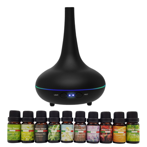 Milano Aroma Diffuser Set With 13 Pack Diffuser Oils Humidifier Aromatherapy - Black
