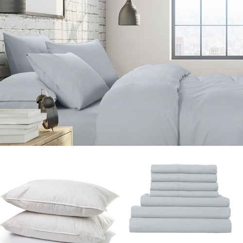 1500 Thread Count 6 Piece Combo And 2 Pack Duck Feather Down Pillows Bedding Set - King - Indigo