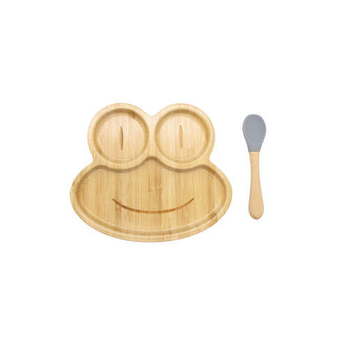 Bamboo Frog Kids Plate with Suction Cap Base & Spoon