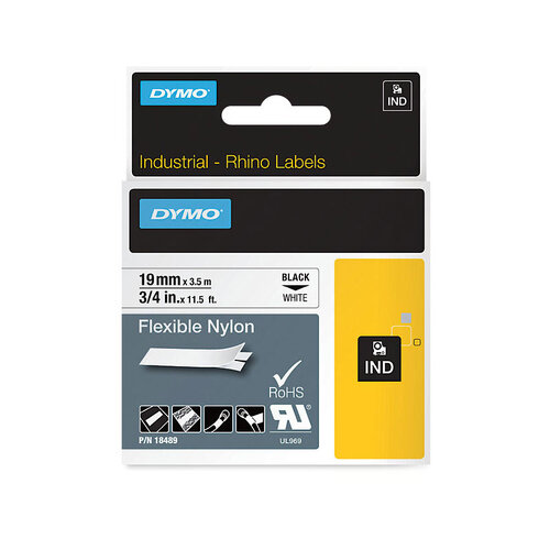 DYMO Industrial Rhino Flexible Nylon Label 19mm Black/Yellow