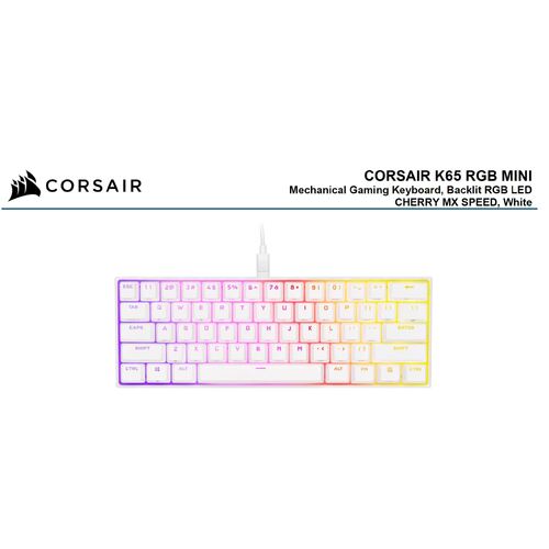 CORSAIR K65 RGB MINI 60% Mechanical Gaming Keyboard, Backlit RGB LED, CHERRY MX SPEED Keyswitches, White