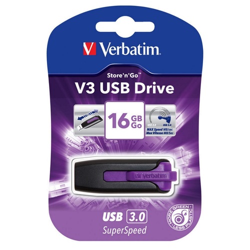 VERBATIM 16GB V3 USB3.0 Violet Store\'n\'Go V3; Rectractable