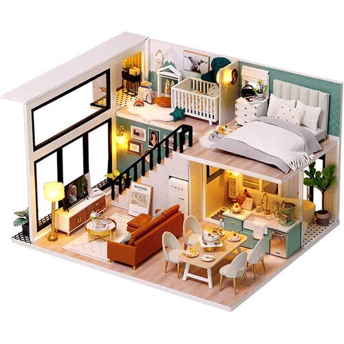 Dollhouse Miniature with Furniture Kit Plus Dust Proof and Music Movement - Comfortable room (1:24 Scale Creative Room Idea)