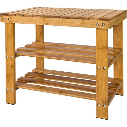 Bamboo Shoe Bench Rack Storage with shelves