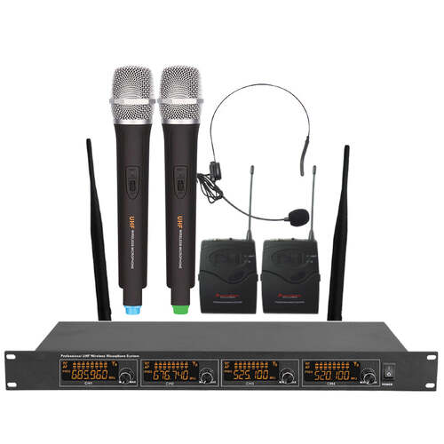 4 Channel UHF Wireless Microphone System Rack Mountable LCD Display MIC98