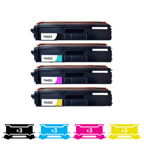 Compatible Premium 12-Pack Brother TN443 Compatible Toner Combo [3BK,3C,3M,3Y] - for use in Brother Printers