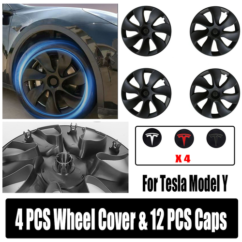 4PCS Wheel Cover Caps 19Inch ABS Black Rim Hubcap Hub Cap For Tesla Model Y