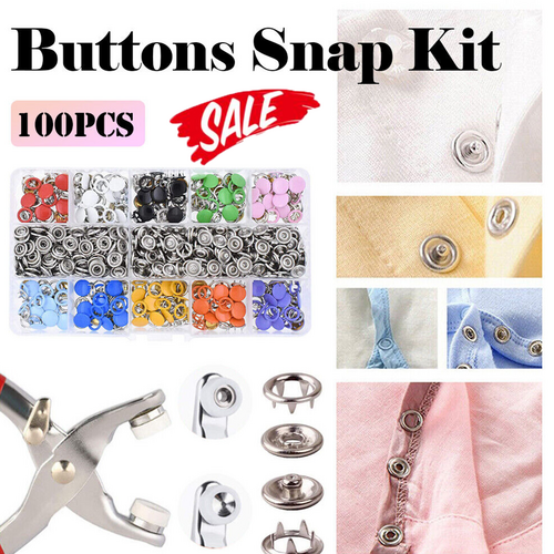 100Pcs Metal Sewing Buttons Press Stud Snap Fastener Kit Plier Snap On Tool DIY