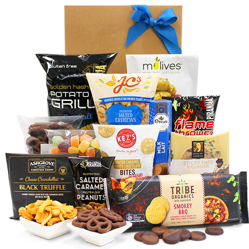 Party Pack Food Hamper - Rice Crackers, Potato Grills, Olives, Chocolates and Nuts - Party Hamper Gift Box for Birthdays, Christmas, Easter, Anniversa