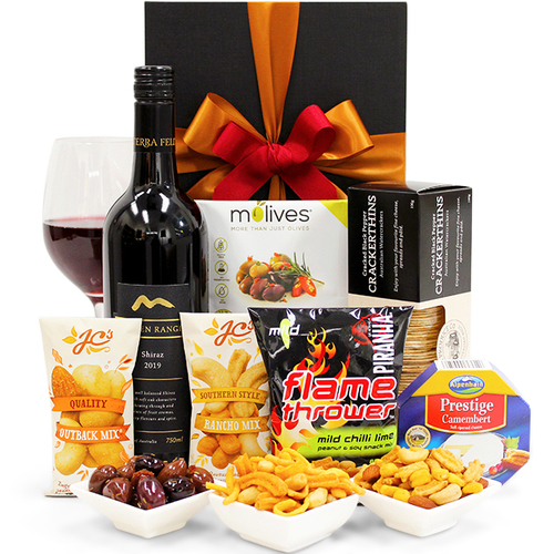 Happy Hour Gift Hamper - Wine, Crackers, Nuts & Cheese - Wine Party Gift Box Hamper for Birthdays, Graduations, Christmas, Easter, Holidays, Anniversa