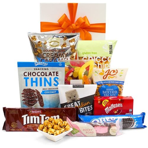 Little Nibbles Gift Hamper - Chips, Popcorn, Chocolate, Tim Tams, Lollies & Snacks - Sweet & Savoury Gift Hamper Box for Birthdays, Christmas, Easter,