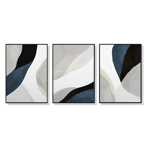 50cmx70cm Abstract Navy Blue 3 Sets Black Frame Canvas Wall Art