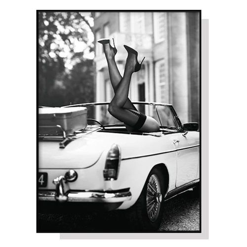 60cmx90cm High Heels in Classic Car Black Frame Canvas Wall Art