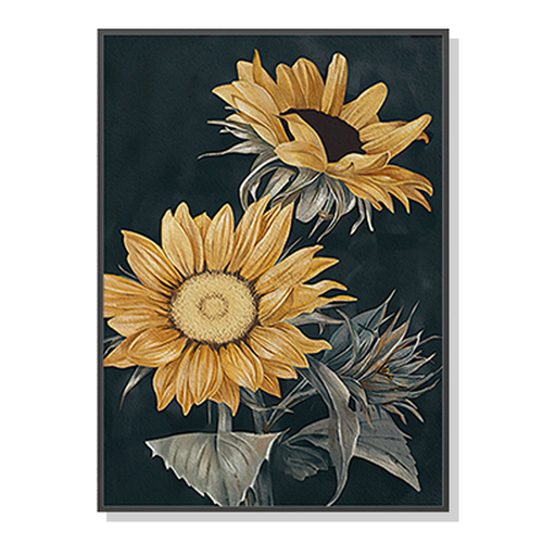 80cmx120cm Sunflowers Black Frame Canvas Wall Art