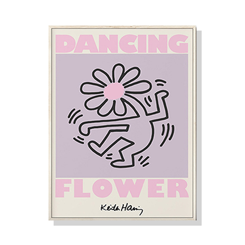 50cmx70cm Keith Haring Dancing Flower Wood Frame Canvas Wall Art