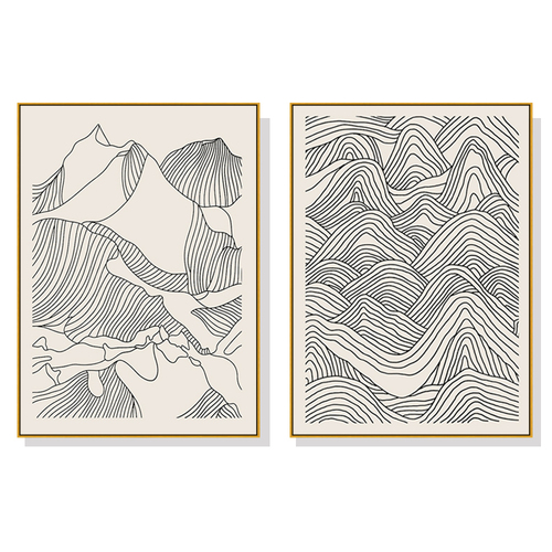50cmx70cm Line Art Mountain 2 Sets Gold Frame Canvas Wall Art