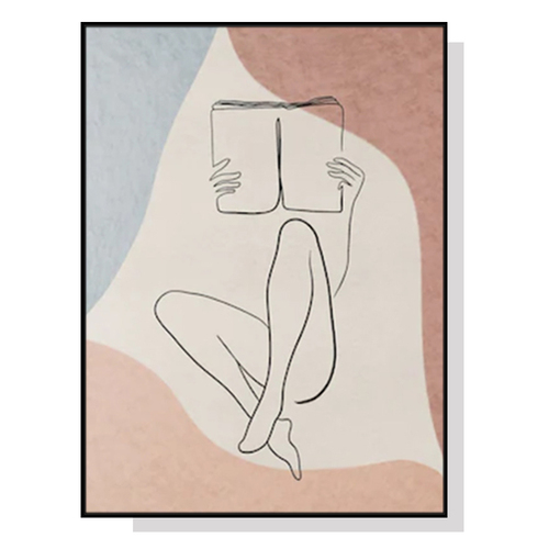 Wall Art 70cmx100cm Woman Reading Book Black Frame Canvas