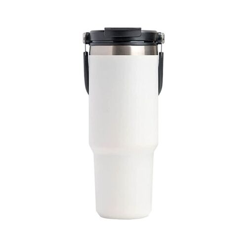 750ML White Stainless Steel Travel Mug with Leak-proof 2-in-1 Straw and Sip Lid, Vacuum Insulated Coffee Mug for Car, Office, Perfect Gifts, Keeps 