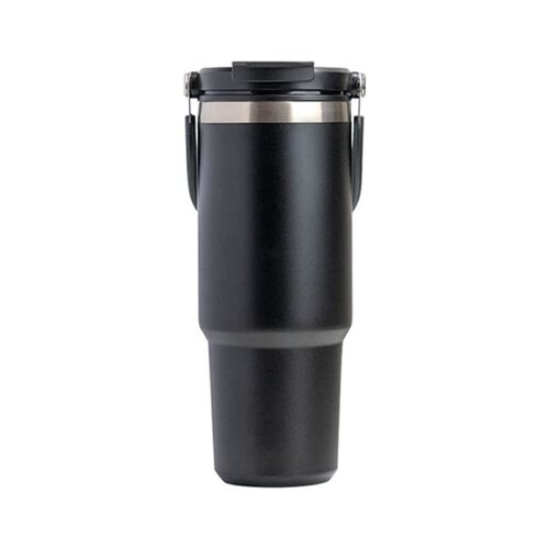900ML Black Stainless Steel Travel Mug with Leak-proof 2-in-1 Straw and Sip Lid, Vacuum Insulated Coffee Mug for Car, Office, Perfect Gifts, Keeps