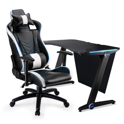 OVERDRIVE Gaming Chair Desk Racing Seat Setup PC Combo Black Office LED Lighting