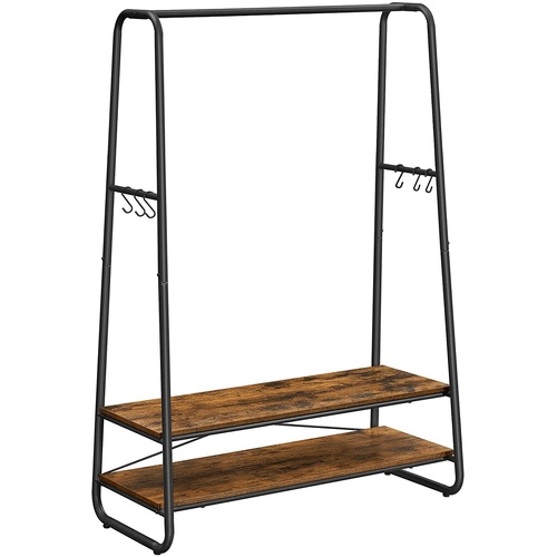 VASAGLE Clothes Rack with 2 Shelves Rustic Brown and Black RGR112B01