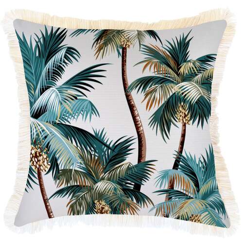 Cushion Cover-Coastal Fringe Natural-Palm Trees White-45cm x 45cm