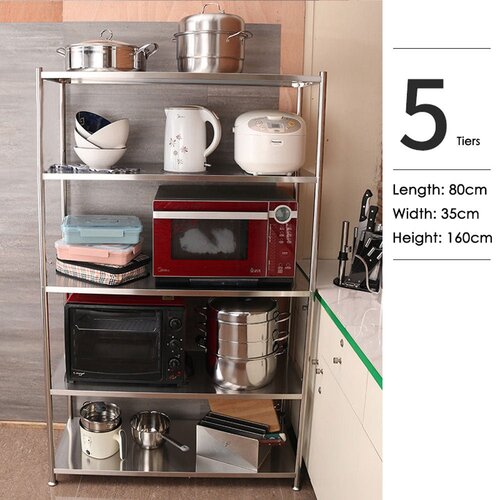 5 Tiers 160cm Height Stainless Steel Kitchen Microwave Oven Storage Rack Multilayer Organizer for Cookware