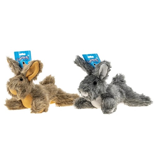 Chompers- Animals Plush dog toys with squeaker Grey/Brown RABBIT 26CM -(1pc Random Colour)