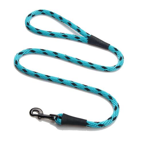 Mendota Clip Leash Small - lengths 3/8in x 6ft(10mm x1.8m) Made in the USA - Black Ice - Turquoise