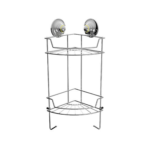 PowerLoc Double Corner Shelf Removable Suction Small - Stainless Steel