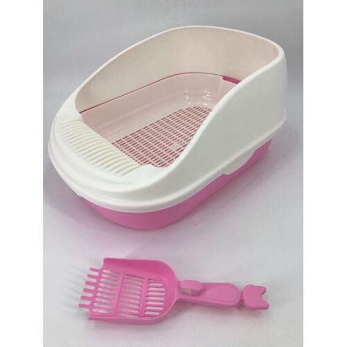 YES4PETS Large Portable Cat Toilet Litter Box Tray with Scoop and Grid Tray Pink