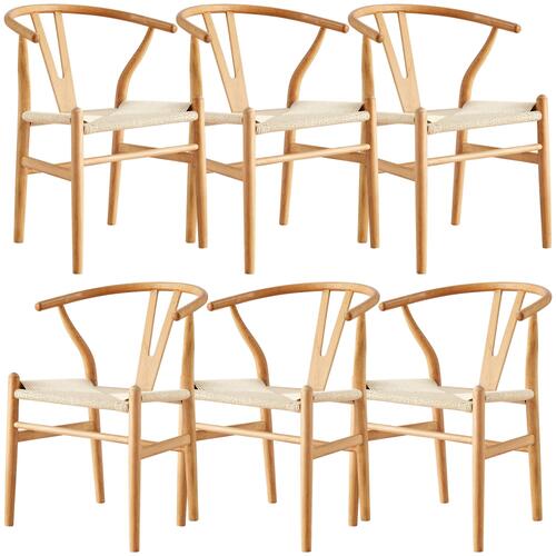 Anemone  Set of 6 Wishbone Dining Chair Beech Timber Replica Hans Wenger Natural