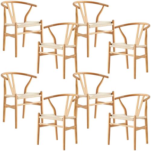 Anemone  Set of 8 Wishbone Dining Chair Beech Timber Replica Hans Wenger Natural
