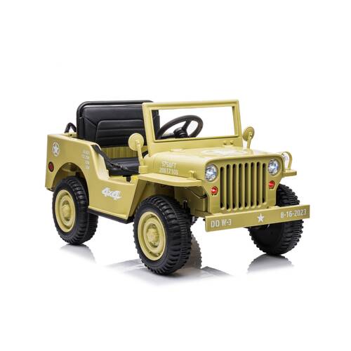 12V Military Jeep Electric Ride On Car For Kids - Green