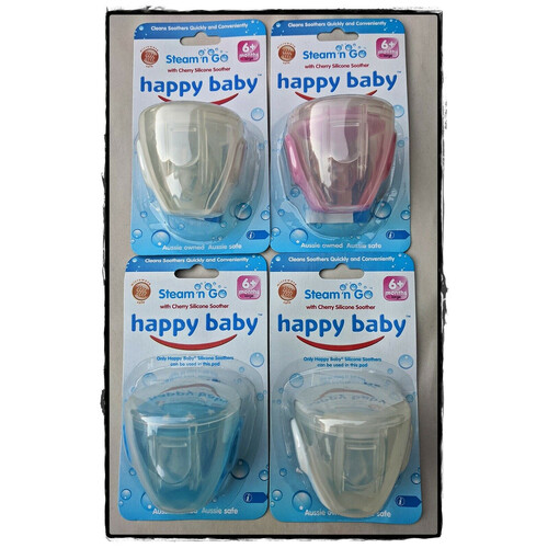 25 x 4 Pack (100 Pieces) -Wholesale Resell Retail  Happy Baby Steam n Go Cherry Silicone Soother