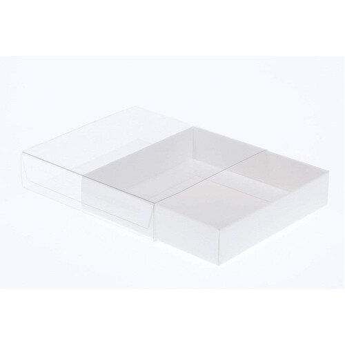 10 Pack of 10cm Square Invitation Coaster Favor Function product Presentation Cookie Biscuit Patisserie Gift Box - 4cm deep - White Card with Clear