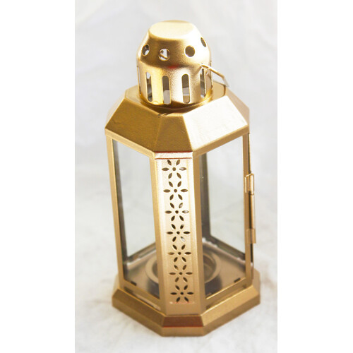 10 Pack of Gold Metal Miners Lantern Summer Xmas Wedding Home Party Room Balconey Deck Decoration 21cm Tealight Candle